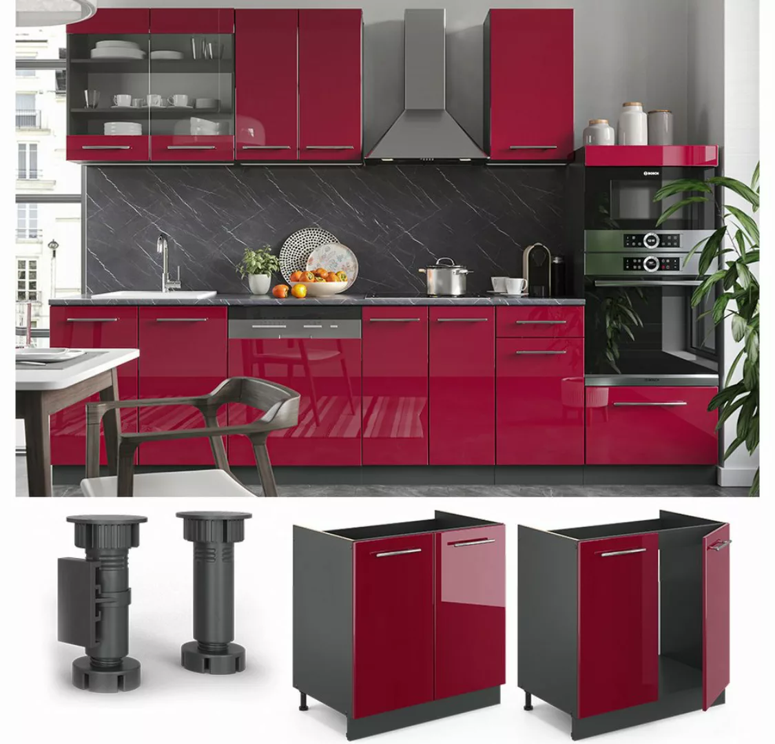 Vicco Spülenunterschrank Fame-Line, Bordeaux Hochglanz/Anthrazit, 80 cm, AP günstig online kaufen