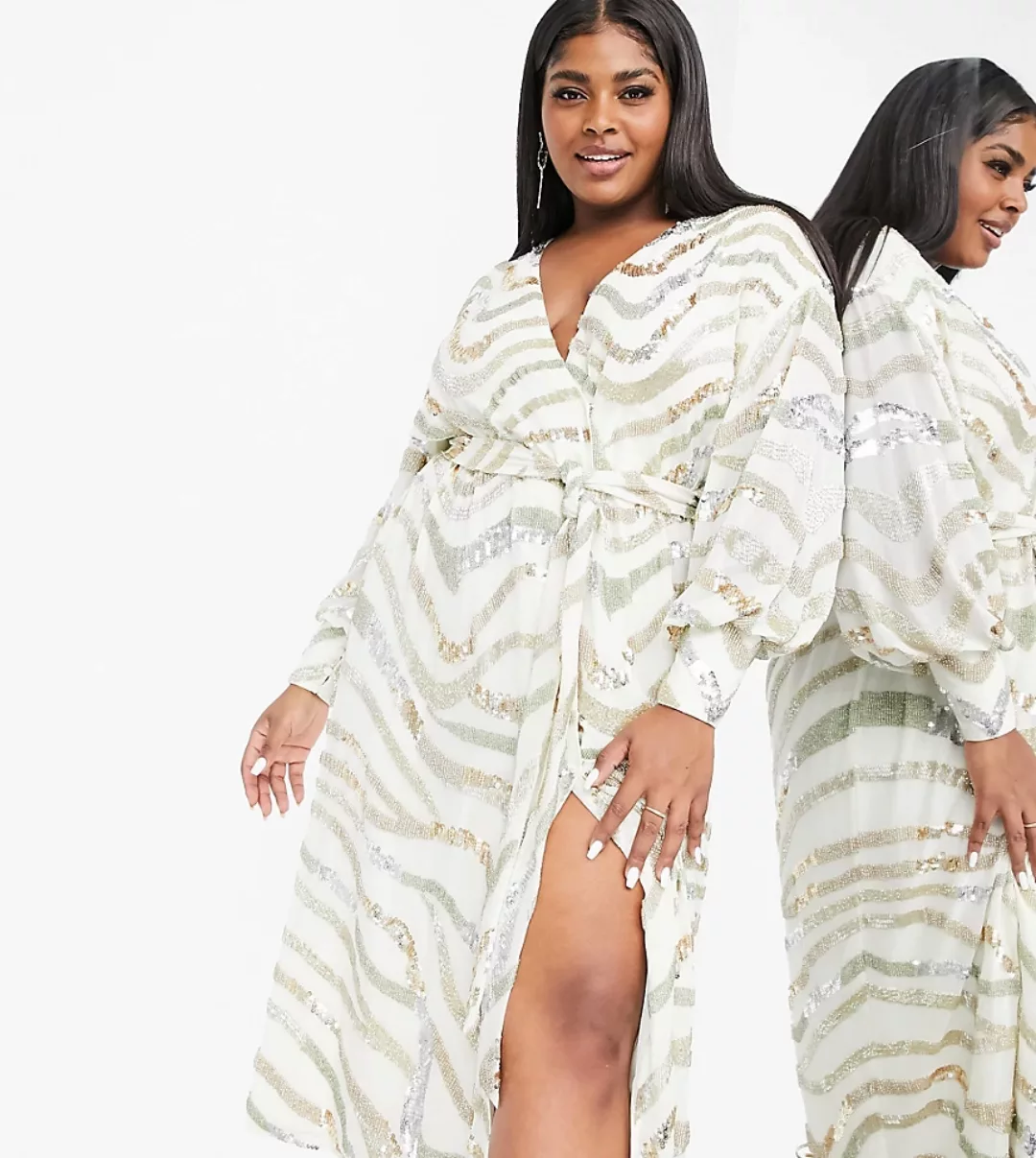 ASOS EDITION Curve – Midi-Wickelkleid mit abstraktem Animal-Perlendesign in günstig online kaufen