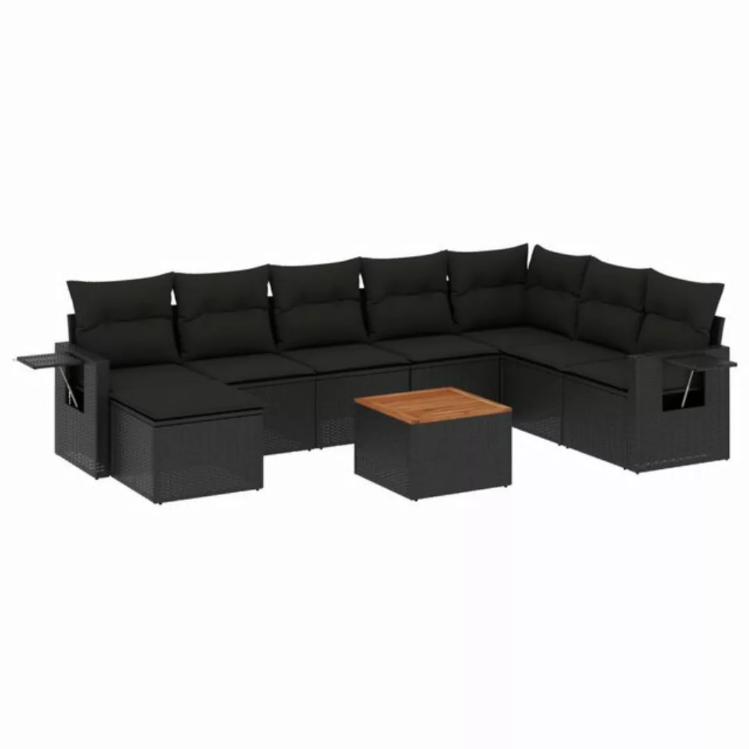 vidaXL Loungesofa 9-tlg. Garten-Sofagarnitur mit Kissen Schwarz Poly Rattan günstig online kaufen