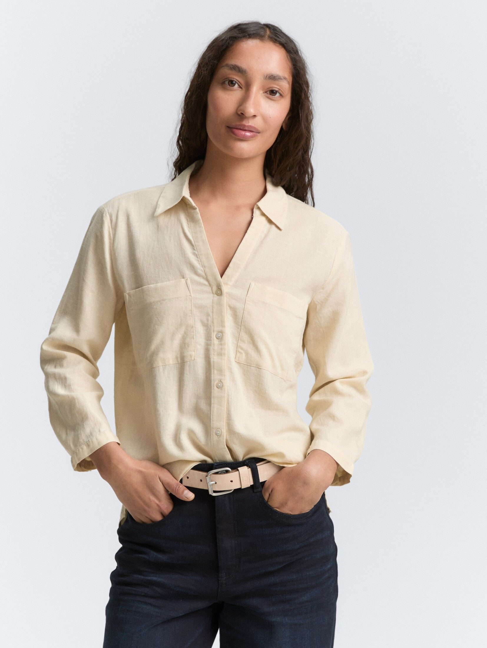 TOM TAILOR Langarmbluse Hemdbluse mit Leinenanteil günstig online kaufen