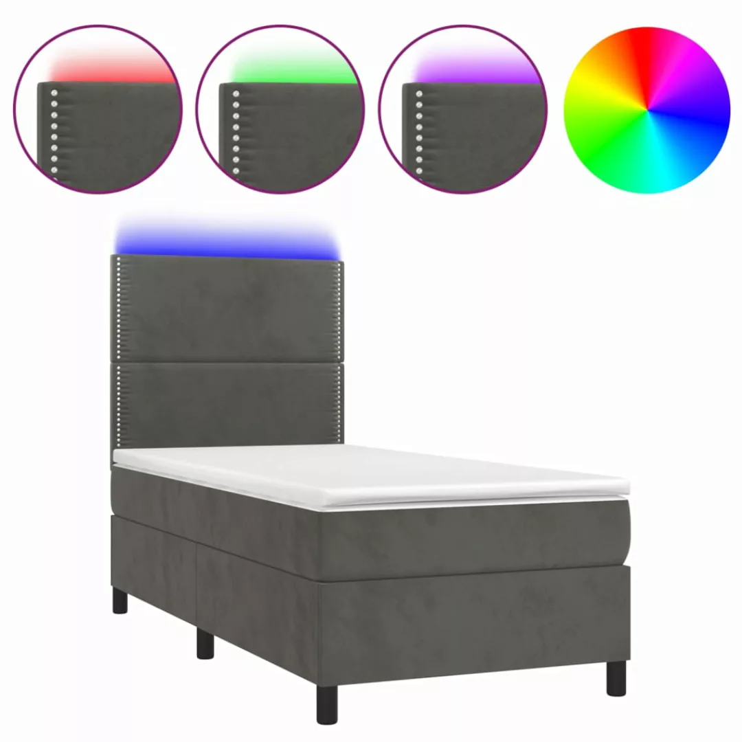 Vidaxl Boxspringbett Mit Matratze & Led Dunkelgrau 90x200 Cm Samt günstig online kaufen