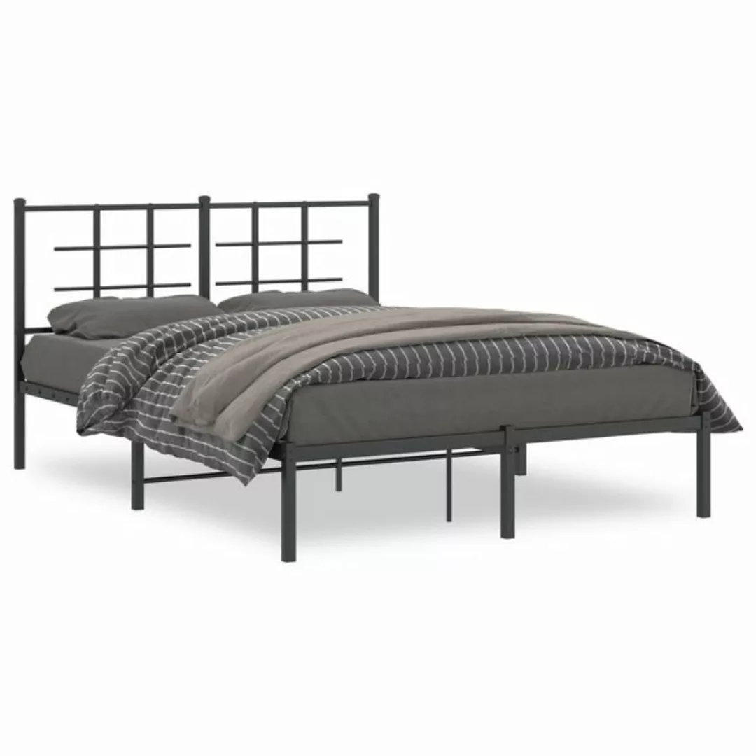 vidaXL Bettgestell, Bettrahmen mit Kopfteil Metall Schwarz 135x190 cm günstig online kaufen