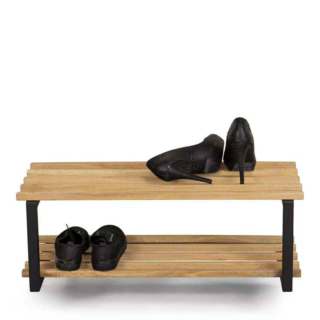 Schuhregal aus Eiche Massivholz Stahl in Schwarz günstig online kaufen