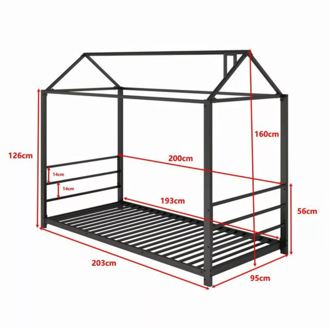 SOFTWEARY Hausbett mit Lattenrost (90x200 cm), Kinderbett, Metallbett günstig online kaufen