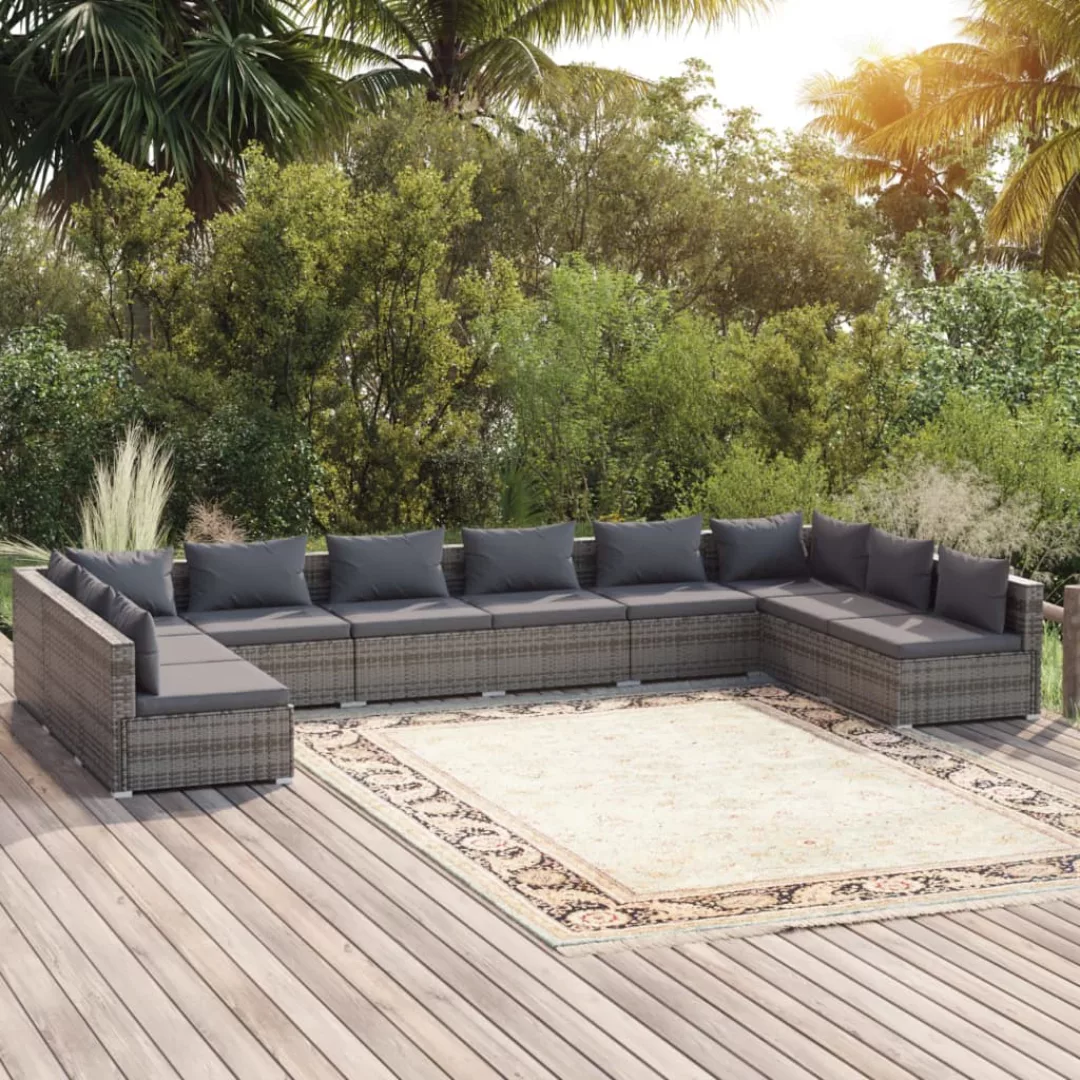 Vidaxl 10-tlg. Garten-lounge-set Mit Kissen Poly Rattan Grau günstig online kaufen