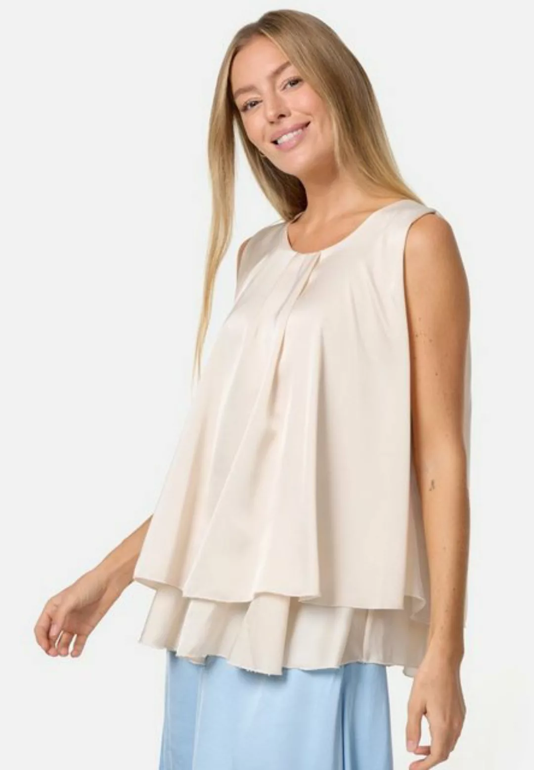 PM SELECTED Blusentop PM30 (Sommerlicher Sleeveless Overlay Satin Top in Ei günstig online kaufen