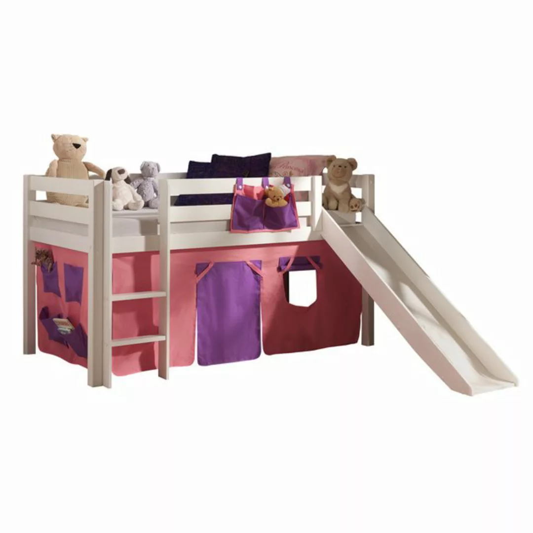 Hochbett Kinderzimmer mit Textil Set Bella incl. Rutsche PINOO-12 in Kiefer günstig online kaufen