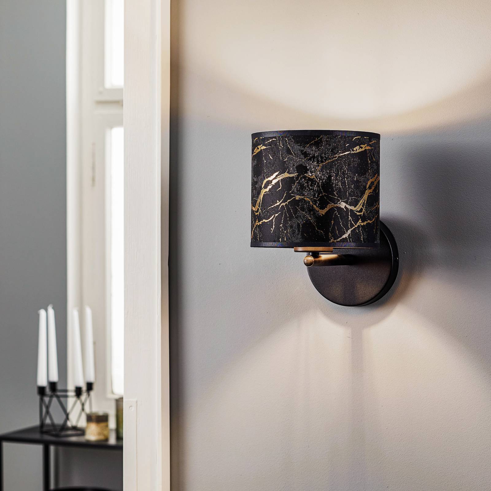 Wandlampe Jari Stoff, schwarz-marmoriert günstig online kaufen