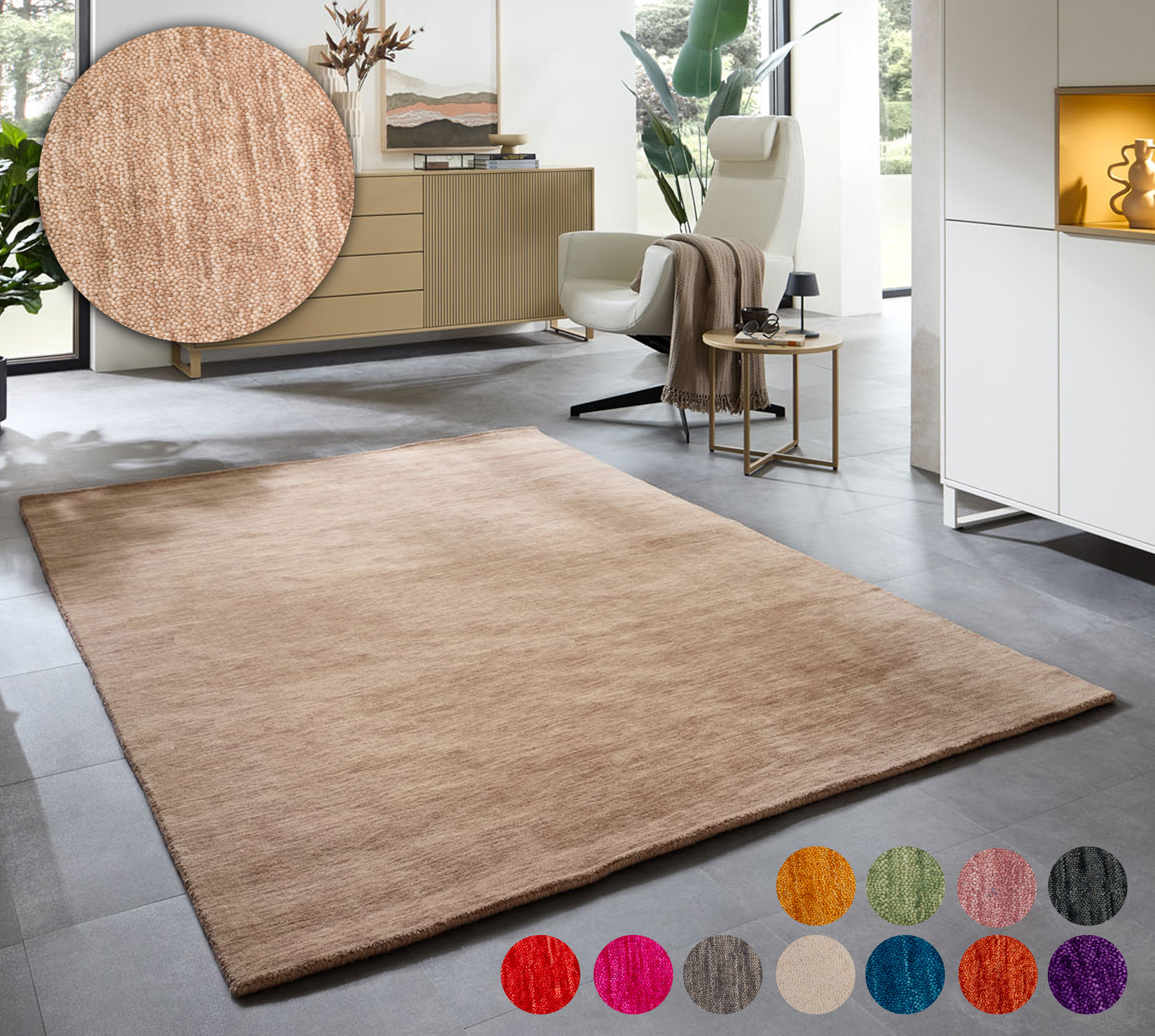 THEKO Wollteppich »Holi«, rechteckig, 13 mm Höhe, Uni-Farben, leicht melier günstig online kaufen