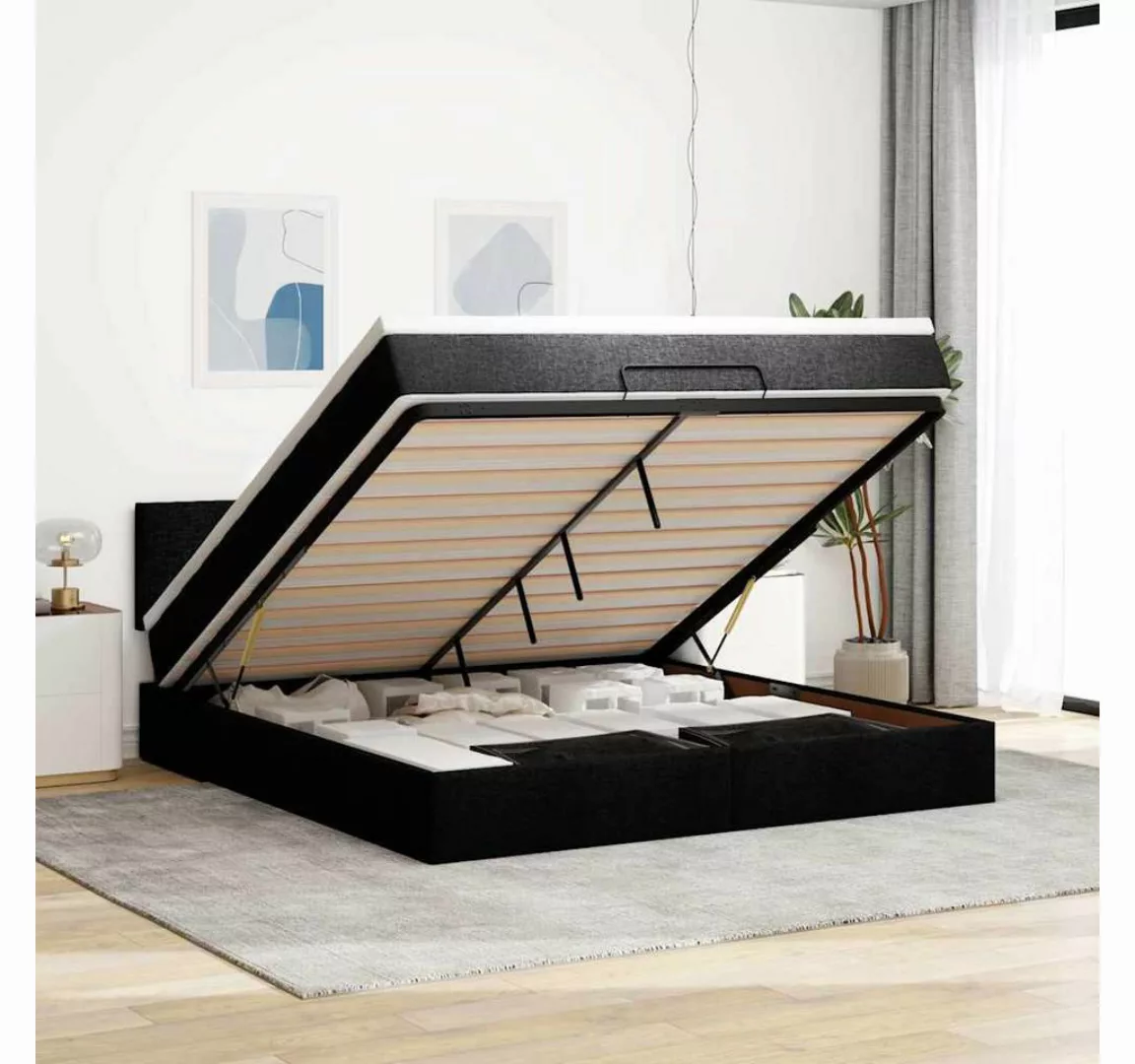 vidaXL Bett, Ottoman-Bett mit Matratze & LEDs Schwarz 160x200 cm Stoff günstig online kaufen