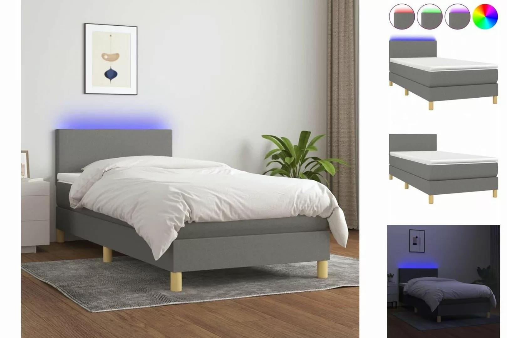 vidaXL Bettgestell Boxspringbett mit Matratze LED Dunkelgrau 90x200 cm Stof günstig online kaufen