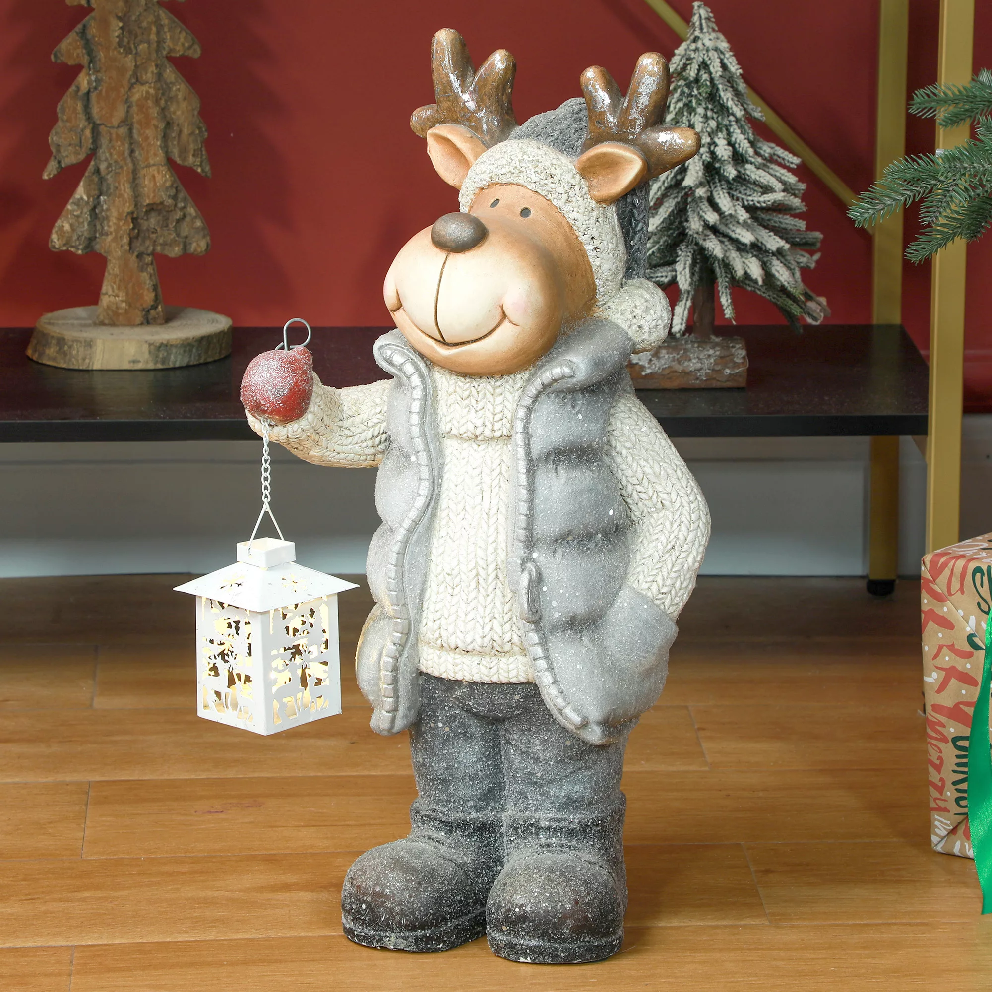 HOMCOM Weihnachtsdeko Figur, Rentier mit Laterne, 52 cm Weihnachtsfigur mit günstig online kaufen