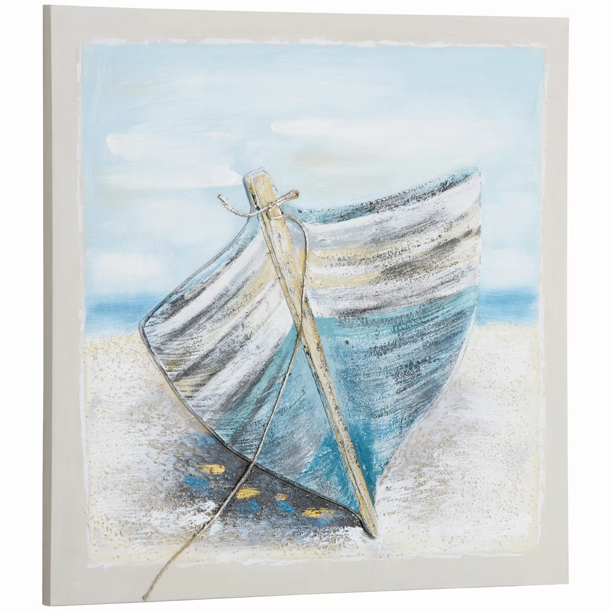 HOMCOM Wandbilder Boot am Strand Leinwandmalerei 80x80x28 cm für Wohnzimmer günstig online kaufen