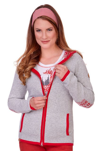 Piz Palü Trachtenstrickjacke Strickjacke Damen - EBENSFELD - grau/rot günstig online kaufen