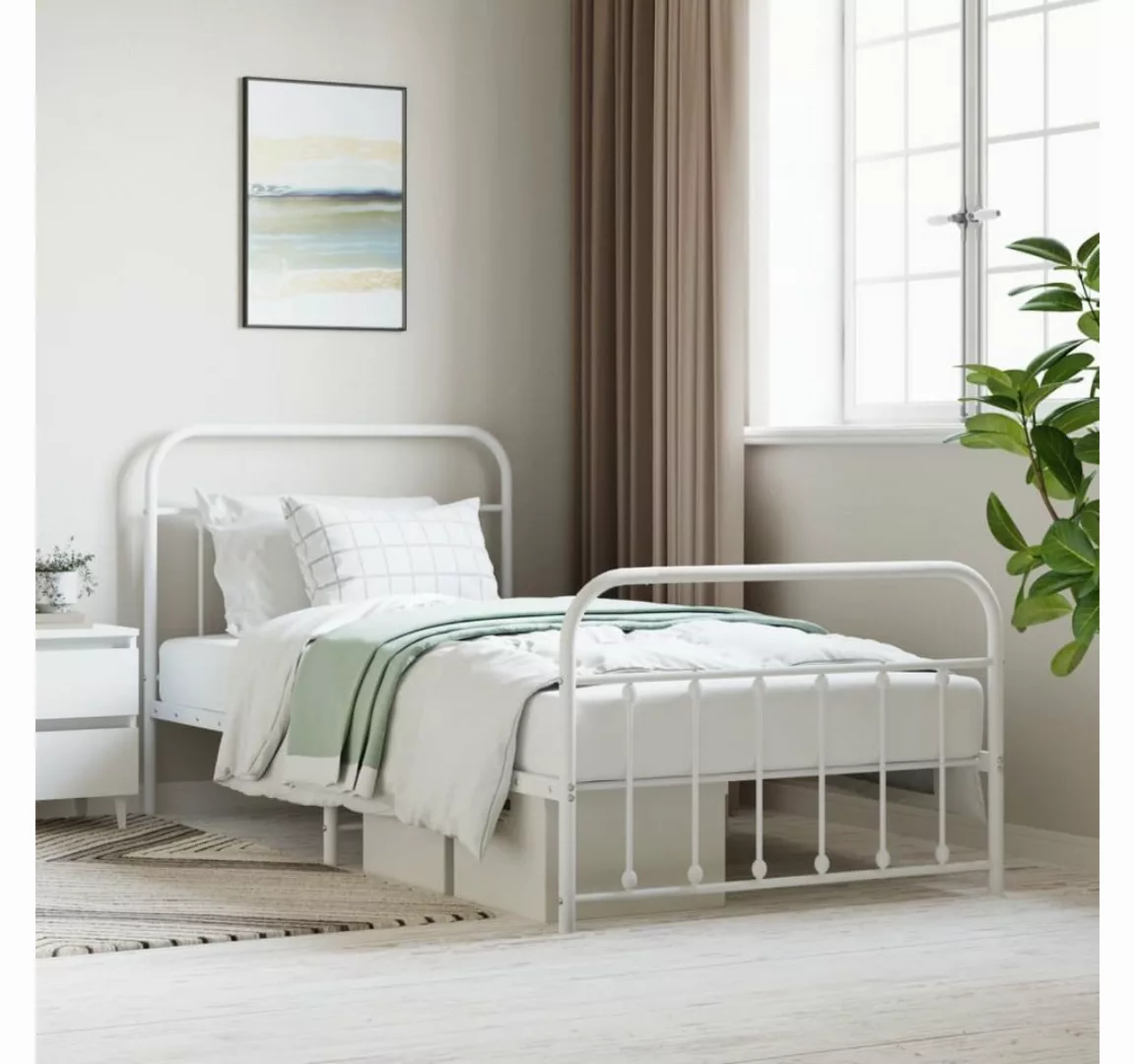 furnicato Bett Bettgestell mit Kopf- und Fußteil Metall Weiß 107x203 cm günstig online kaufen