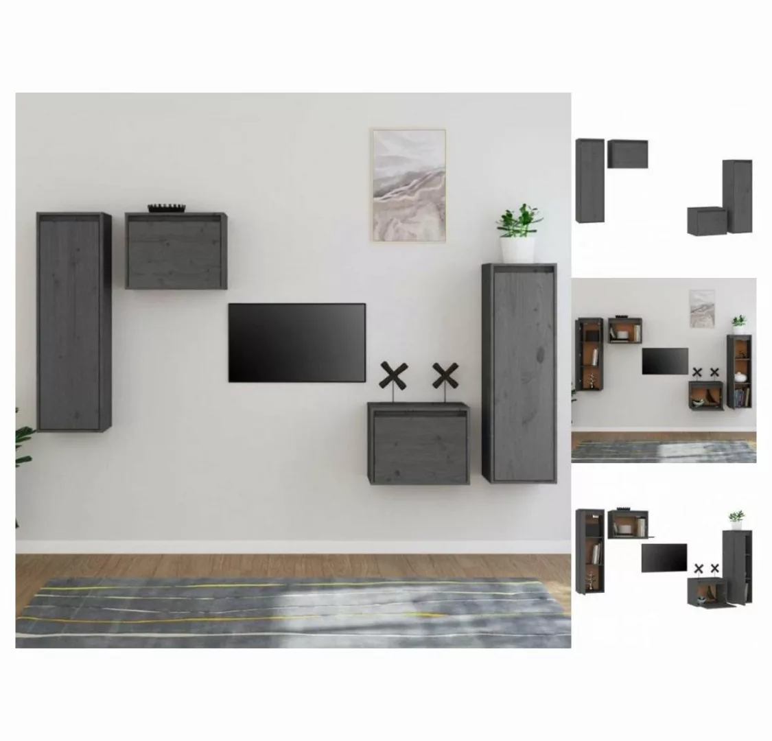 vidaXL TV-Schrank TV-Schränke 4 Stk Grau Massivholz Kiefer Lowboard Lowboar günstig online kaufen