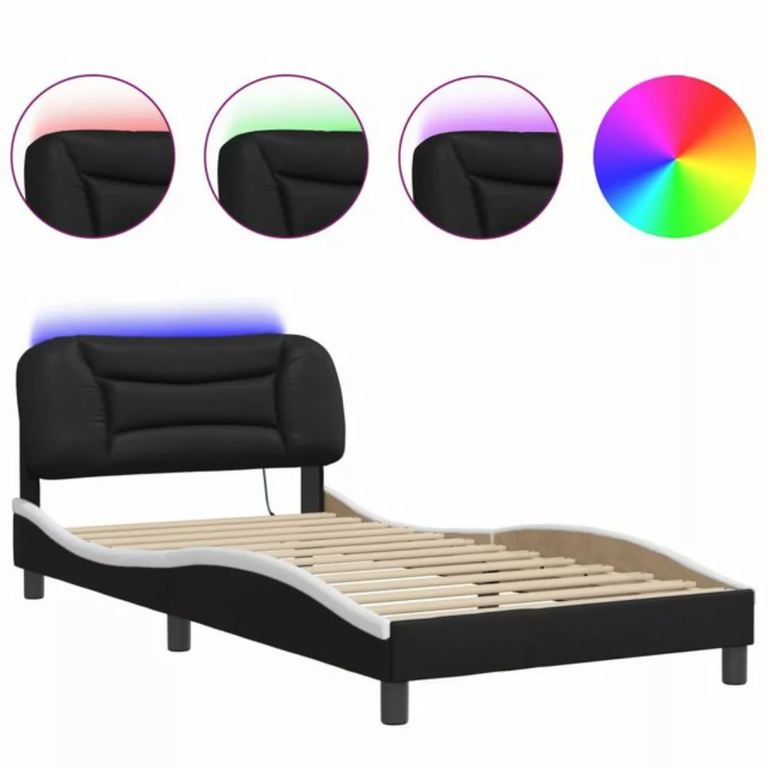 vidaXL Bett Bettgestell mit LED Schwarz und Weiß 100x200 cm Kunstleder günstig online kaufen