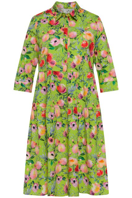 Ulla Popken Hemdblusenkleid Hemdblusenkleid Blumen A-Linie Hemdkragen 3/4-A günstig online kaufen