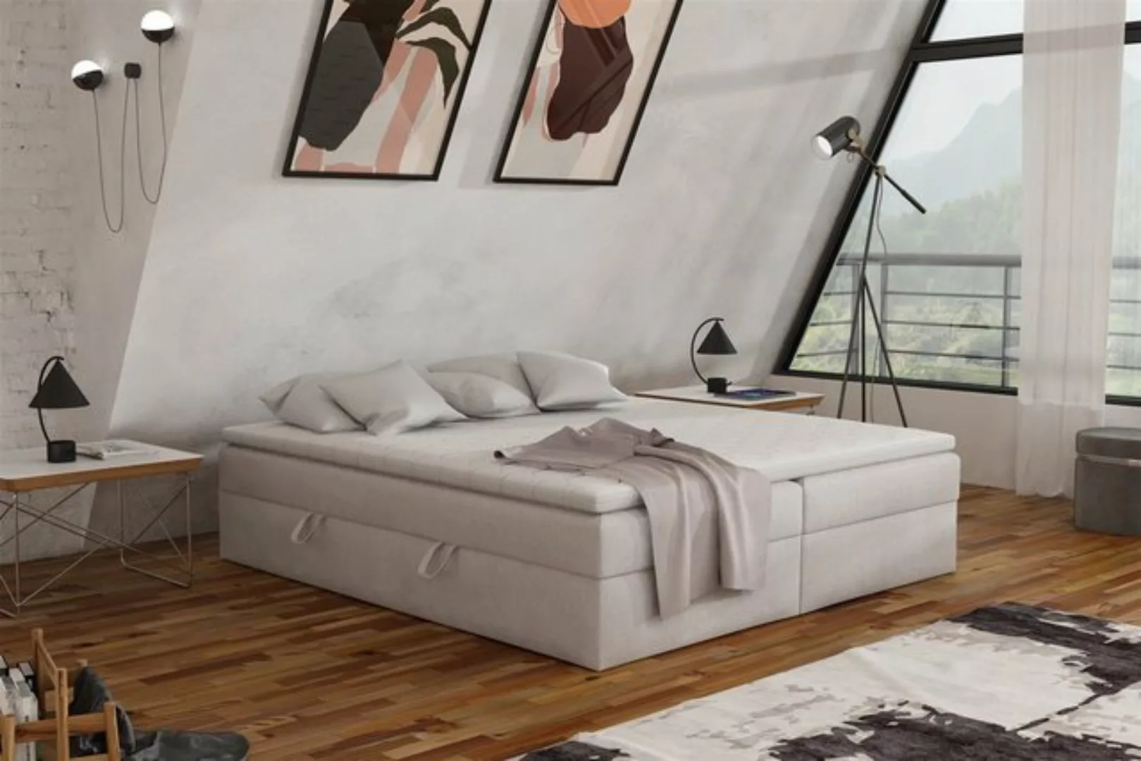 Fun Möbel Boxspringbett Dachschrägen-Schlafzimmerbett ANTONY in Stoff Soro günstig online kaufen