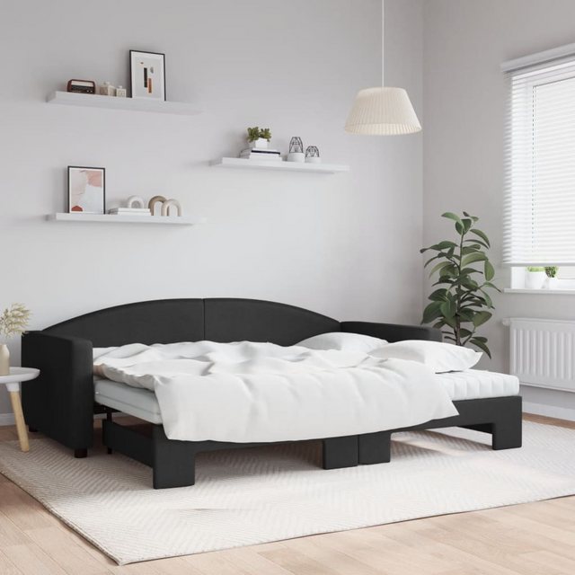 vidaXL Bett Tagesbett Ausziehbar mit Matratzen Schwarz 90x200 cm Stoff günstig online kaufen