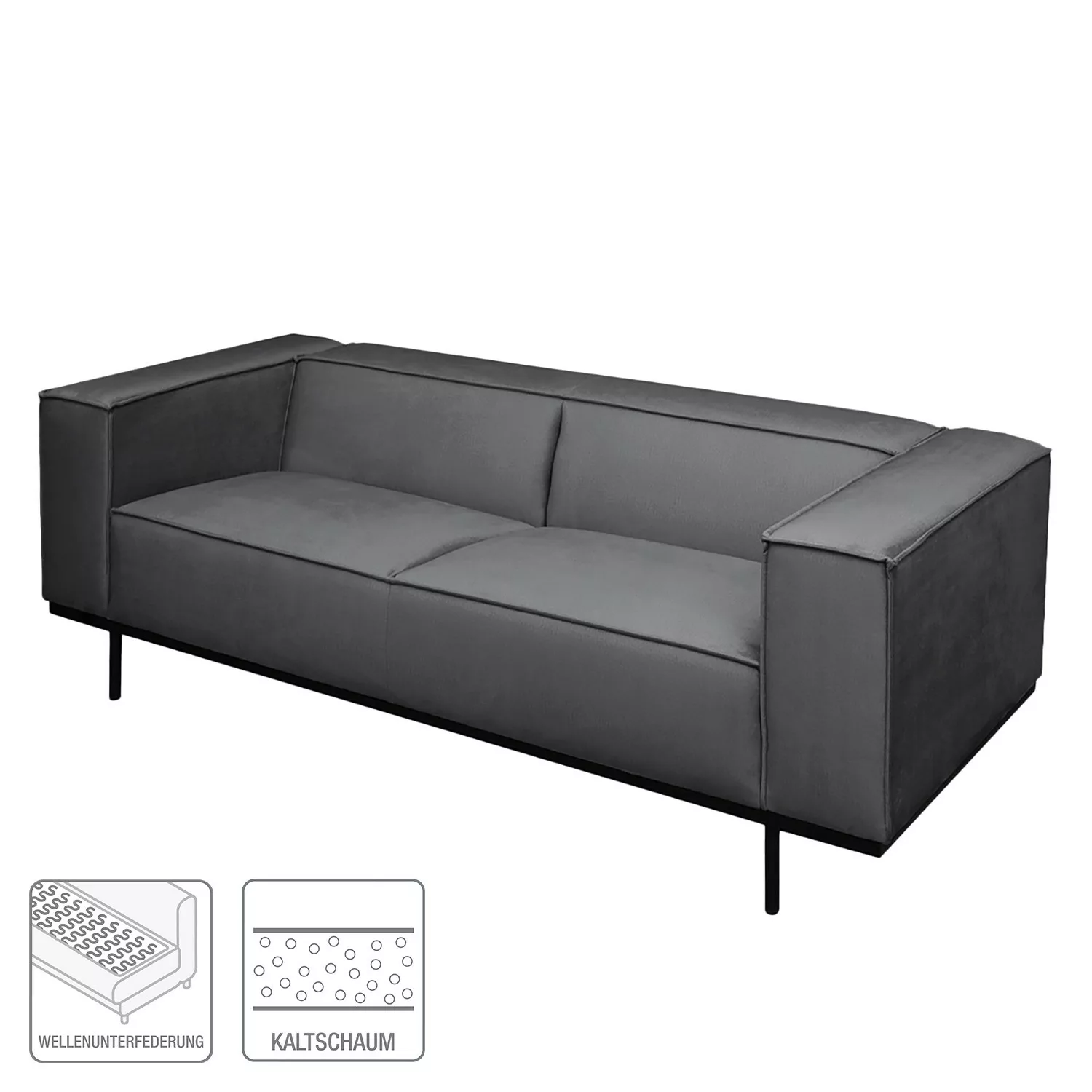 home24 ars manufacti Sofa Kups I 2,5-Sitzer Anthrazit Samt 210x70x95 cm günstig online kaufen