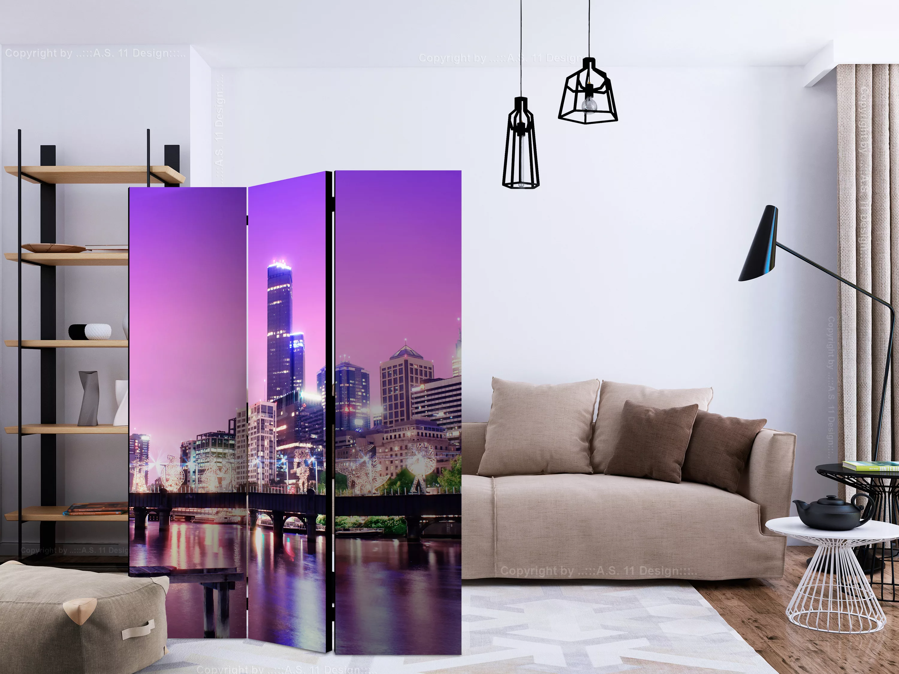 3-teiliges Paravent - Purple Melbourne [room Dividers] günstig online kaufen