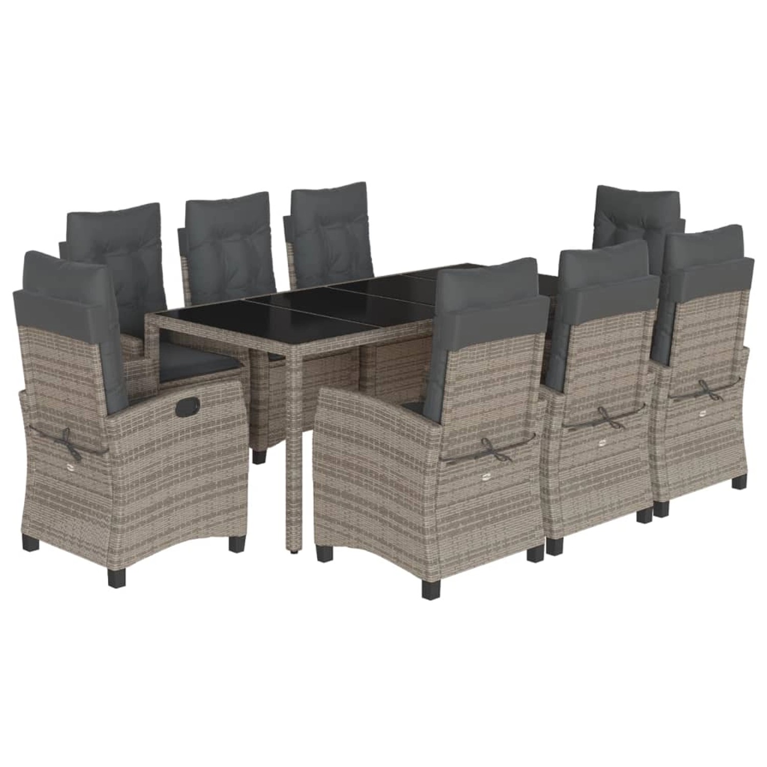 vidaXL 9-Tlg Garten-Essgruppe mit Kissen Grau Poly Rattan 3212651 günstig online kaufen