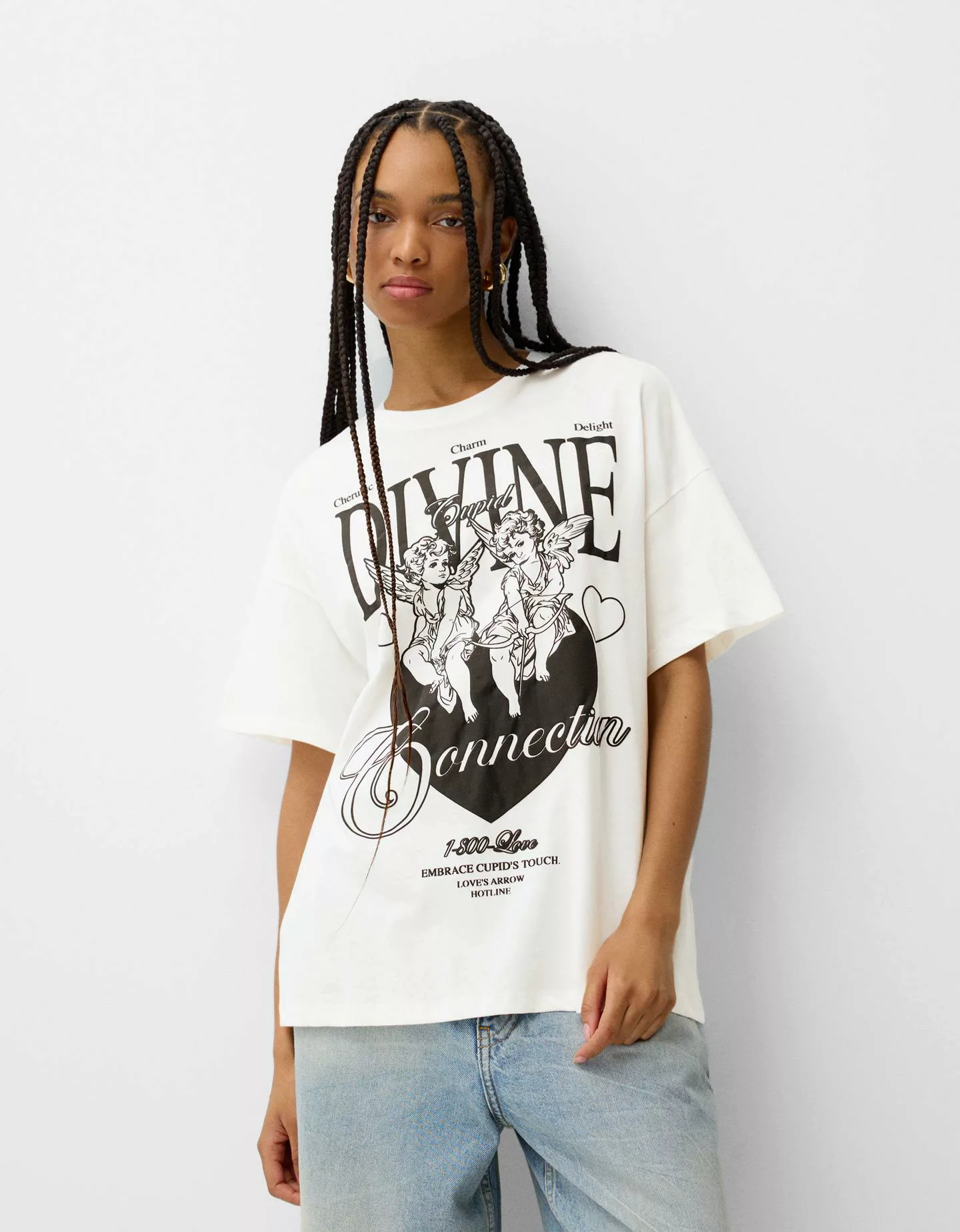 Bershka T-Shirt Oversize Print Damen L Rohweiß günstig online kaufen