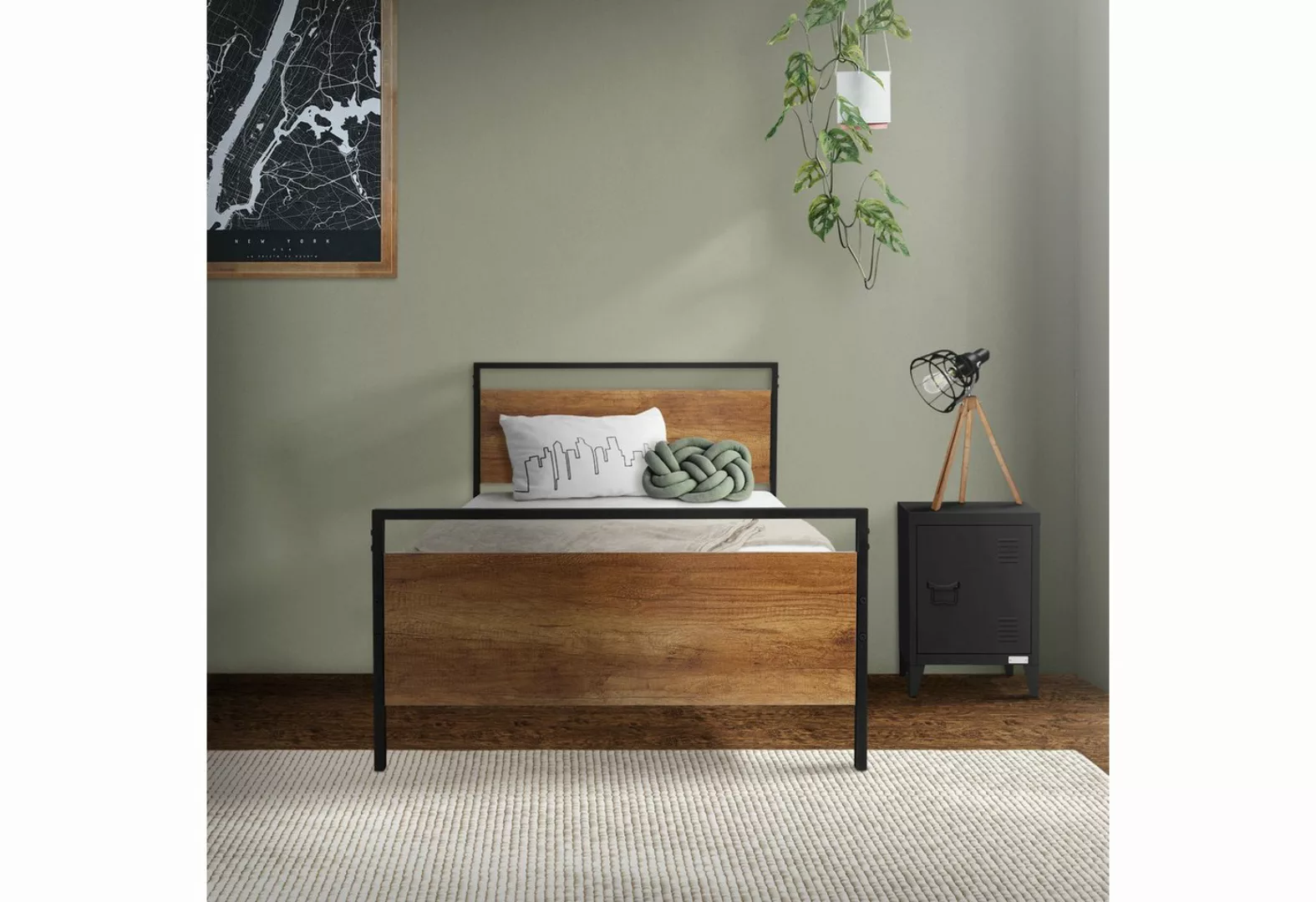 ML-DESIGN Metallbett Einzelbett mit Lattenrost Bettgestell mit Holz-Kopf- & günstig online kaufen