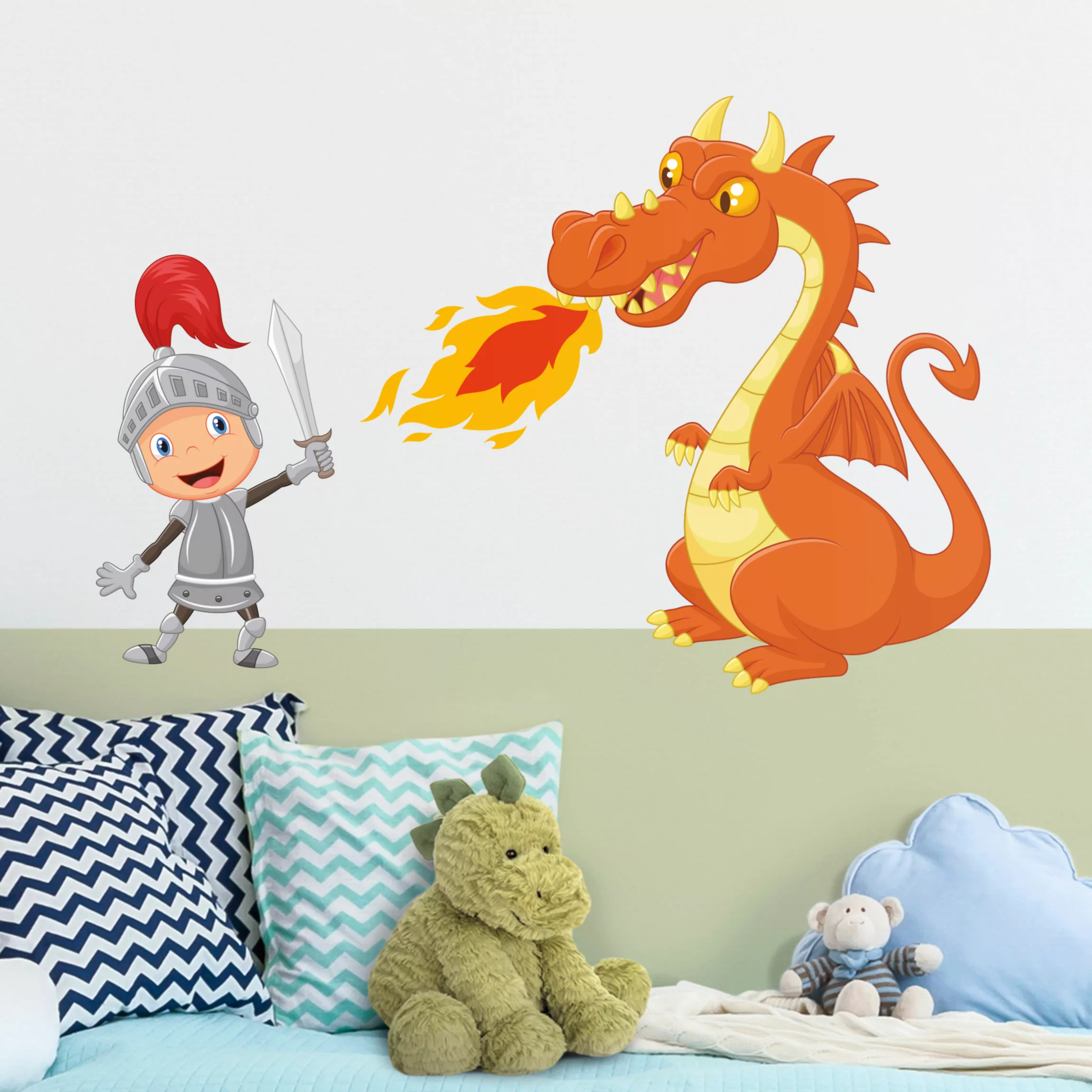 Wandtattoo Kinderzimmer Ritter mit Feuerdrache günstig online kaufen