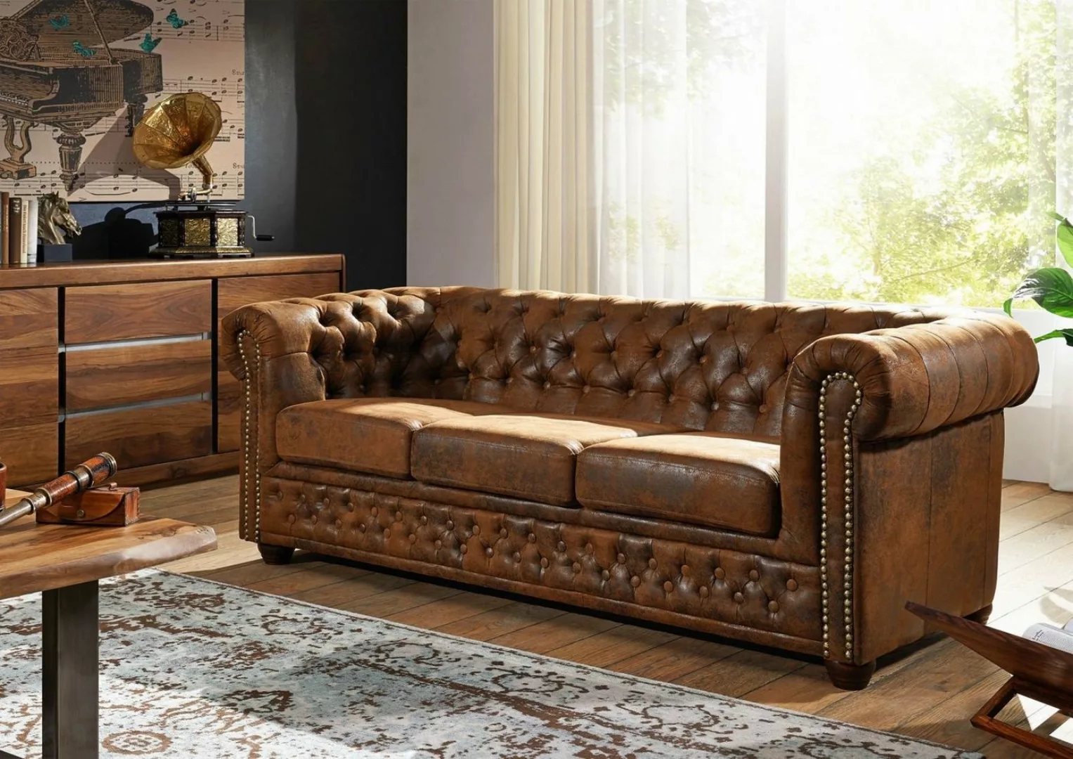 Massivmoebel24 Sofa Sofa 203x86x72 braun CHESTERFIELD günstig online kaufen