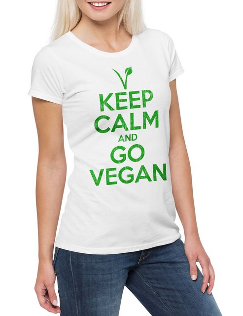 Urban Backwoods Print-Shirt Keep Calm And Go Vegan Damen T-Shirt Vegan Vege günstig online kaufen