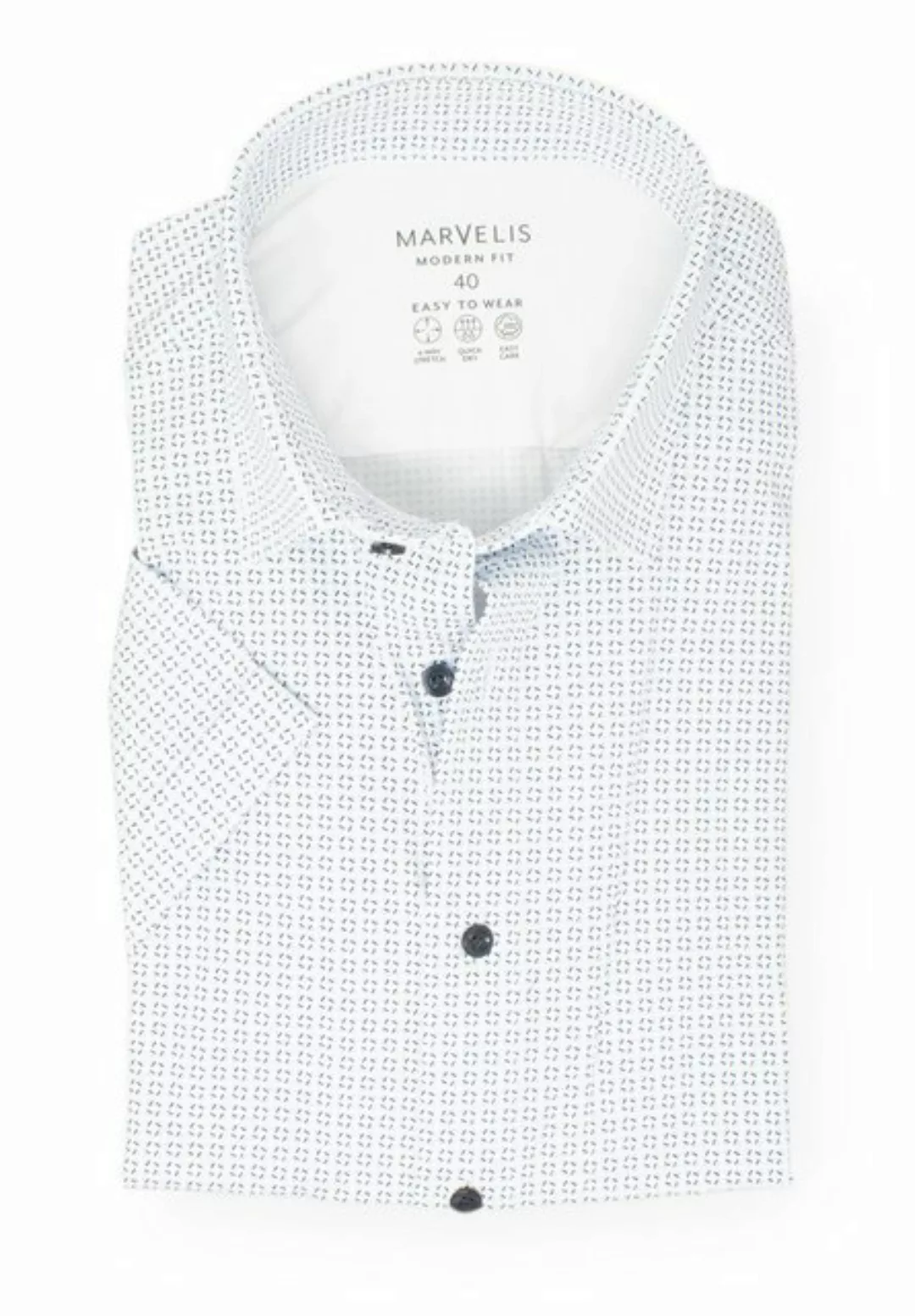 MARVELIS Kurzarmhemd Easy to Wear - Kurzarmhemd - Modern Fit - Muster - Wei günstig online kaufen