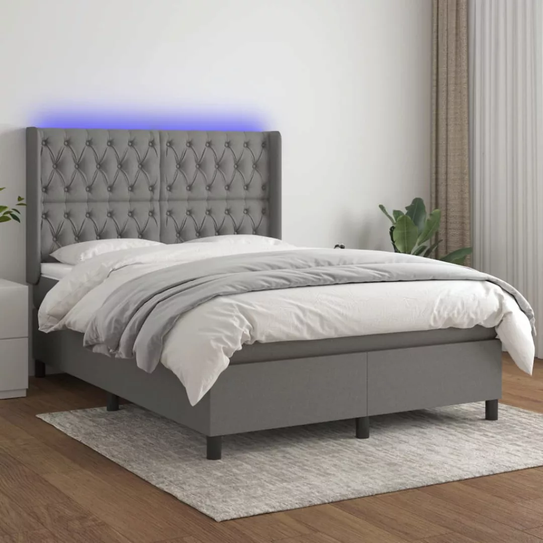 Vidaxl Boxspringbett Mit Matratze & Led Dunkelgrau 140x200 Cm Stoff günstig online kaufen