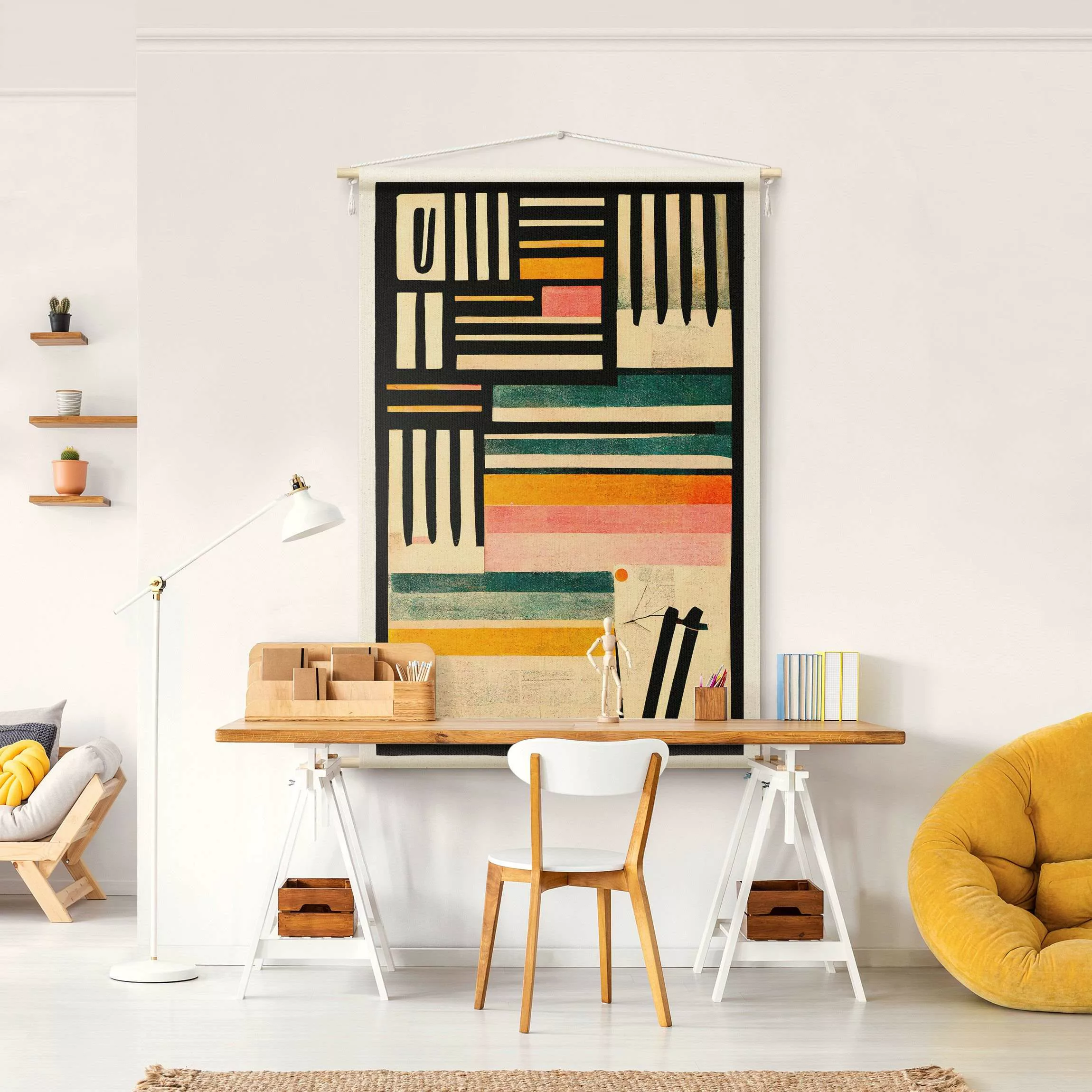 Wandteppich Farbkomposition mit schwarzem Rahmen günstig online kaufen