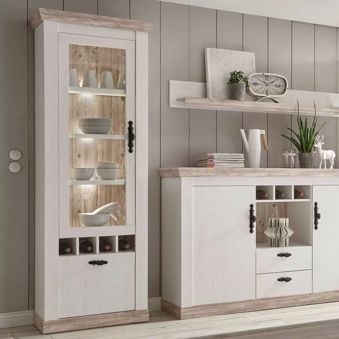 Wohnzimmermöbel Set im skandinavischen Landhausstil Pinie Weiß (vierteilig) günstig online kaufen