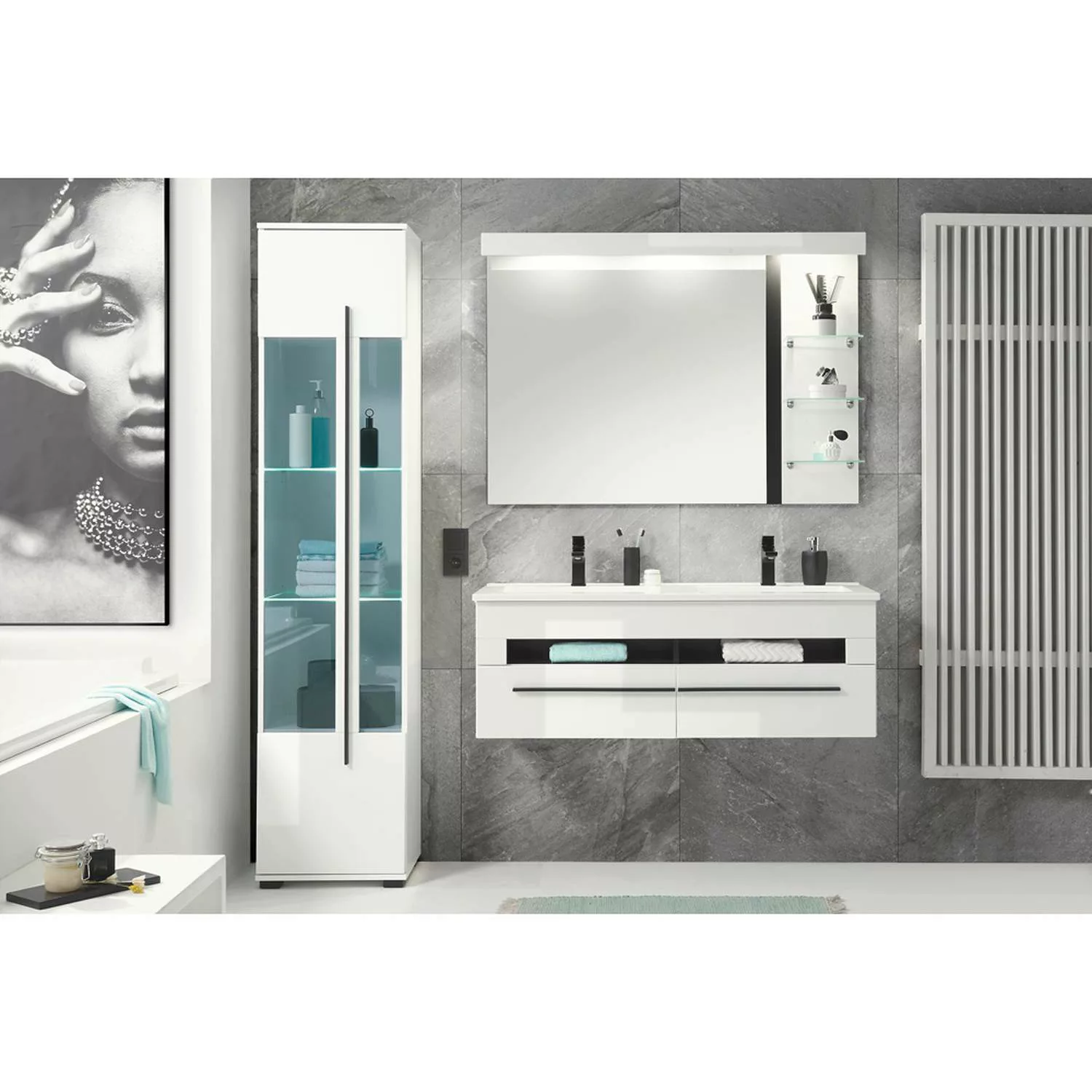 Lomadox Badezimmer Set 3-teilig CHARLESTON-61 mit Doppelwaschbecken und Bel günstig online kaufen
