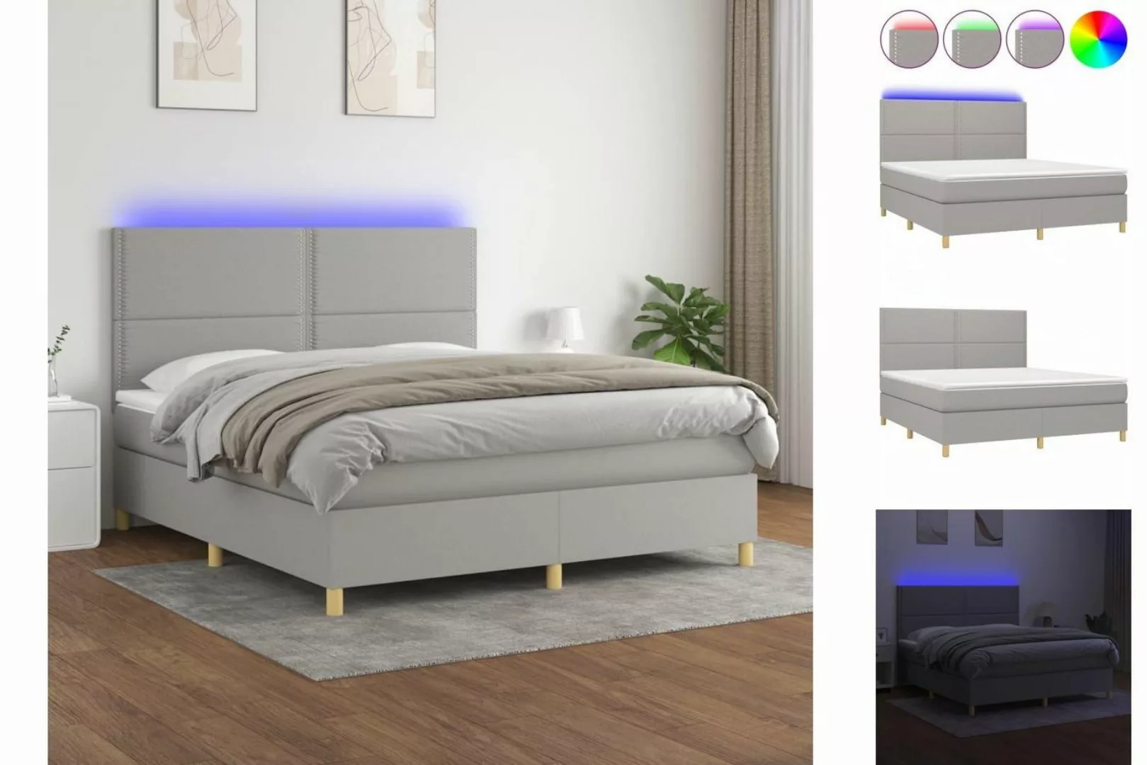 vidaXL Boxspringbett Bett Boxspringbett mit Matratze & Topper & LED (160 x günstig online kaufen