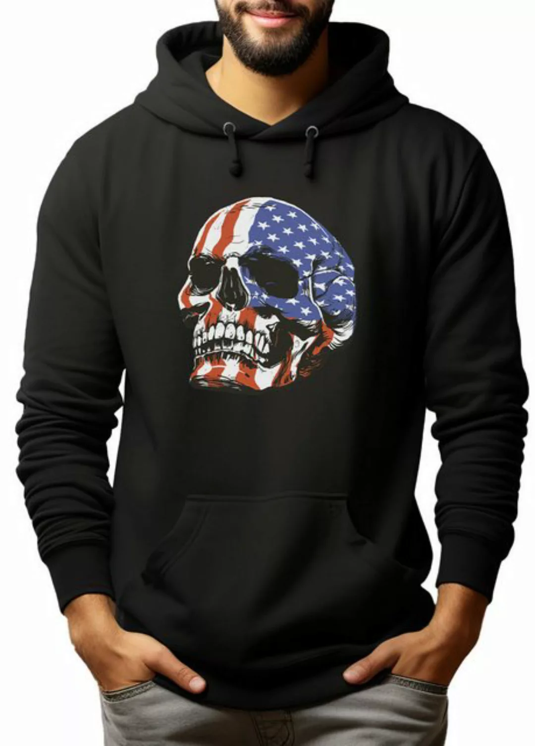 MyDesign24 Hoodie Herren Kapuzen Sweatshirt - Skull Schädel in USA Flaggen günstig online kaufen