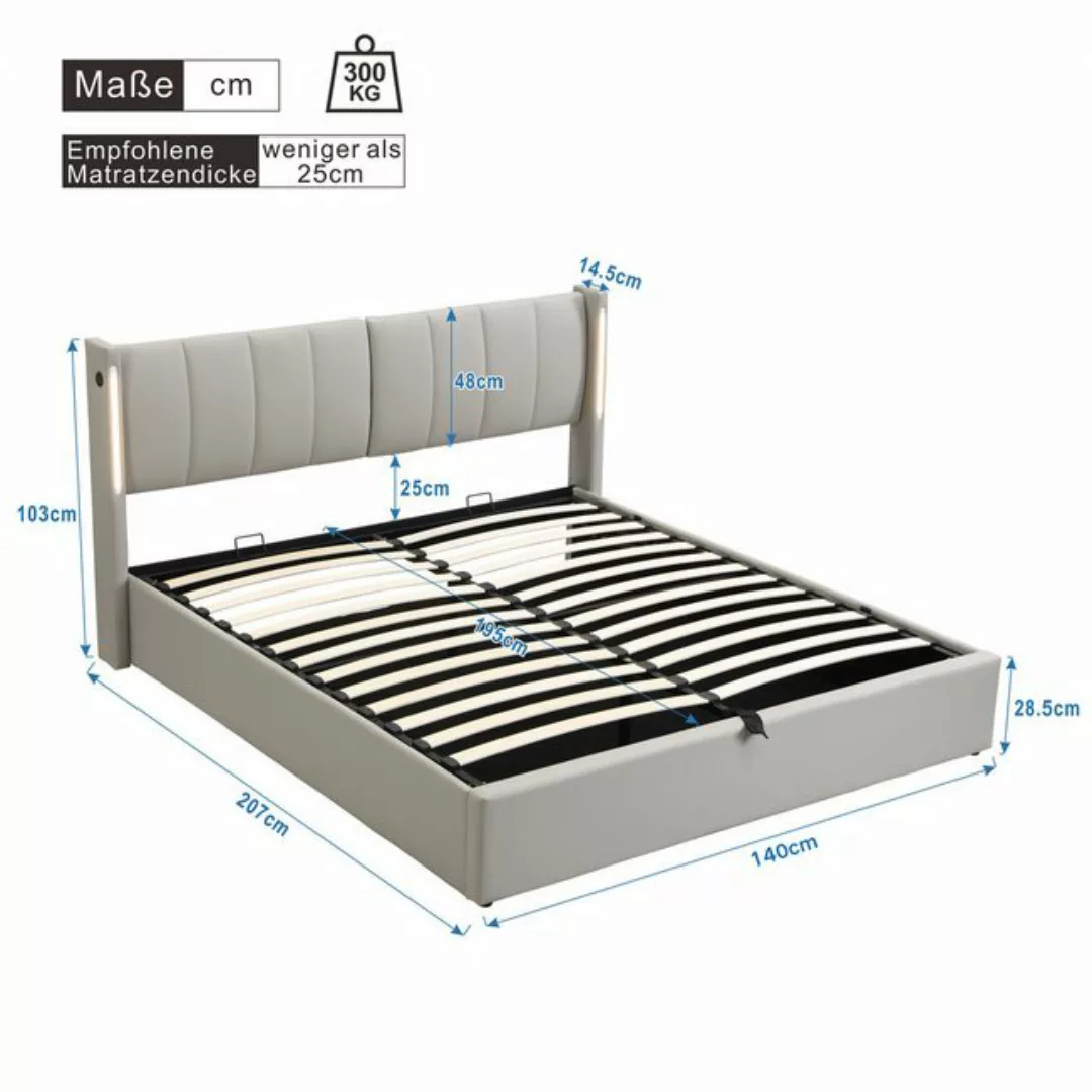 DOPWii Polsterbett LED-Polsterbett 140 x 200 cm,hydraulisches Bett,wiederau günstig online kaufen