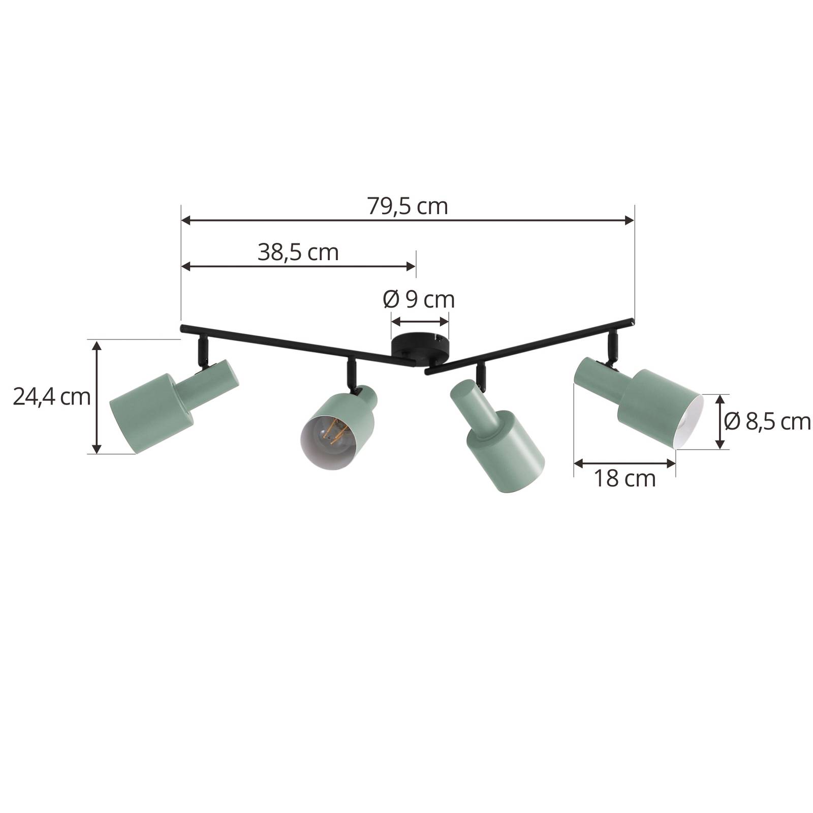 Lindby Deckenstrahler Ovelia, grün/schwarz, 4-flg., Eisen günstig online kaufen