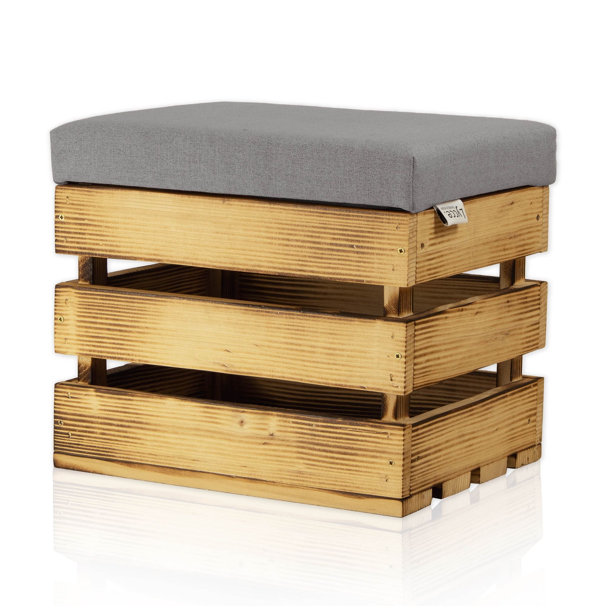 Lycce Polsterhocker Holzhocker, Holzkiste geflammtes Holz günstig online kaufen