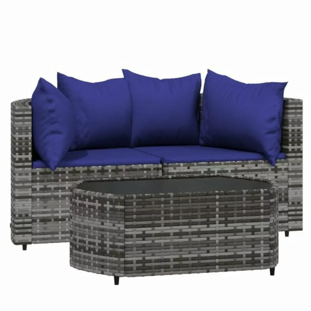 vidaXL Loungesofa 3-tlg. Garten-Lounge-Set mit Kissen Grau Poly Rattan, 1 T günstig online kaufen