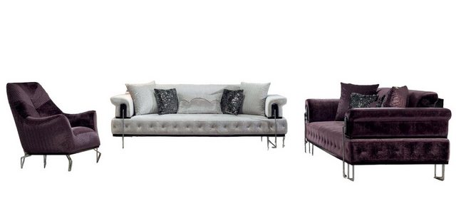 JVmoebel Sofa Luxus Garnitur Sofagarnitur 3+3+1Sitz Sofa Sofas Sessel Holz günstig online kaufen