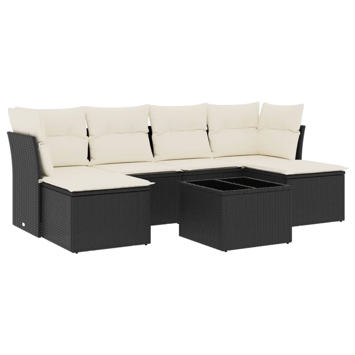 vidaXL 7-Tlg Garten-Sofagarnitur mit Kissen Schwarz Poly Rattan 3249855 günstig online kaufen