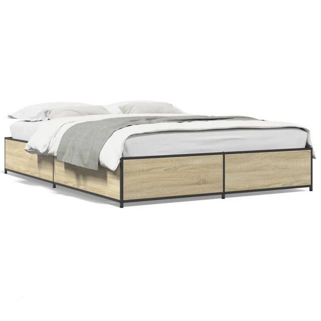 vidaXL Bett Bettgestell Sonoma-Eiche 135x190 cm Holzwerkstoff und Metall günstig online kaufen