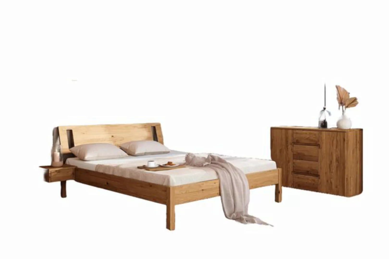 Natur24 Einzelbett Bett Bento 8 Sonderlänge 90x220 Wildeiche Holzkopfteil u günstig online kaufen