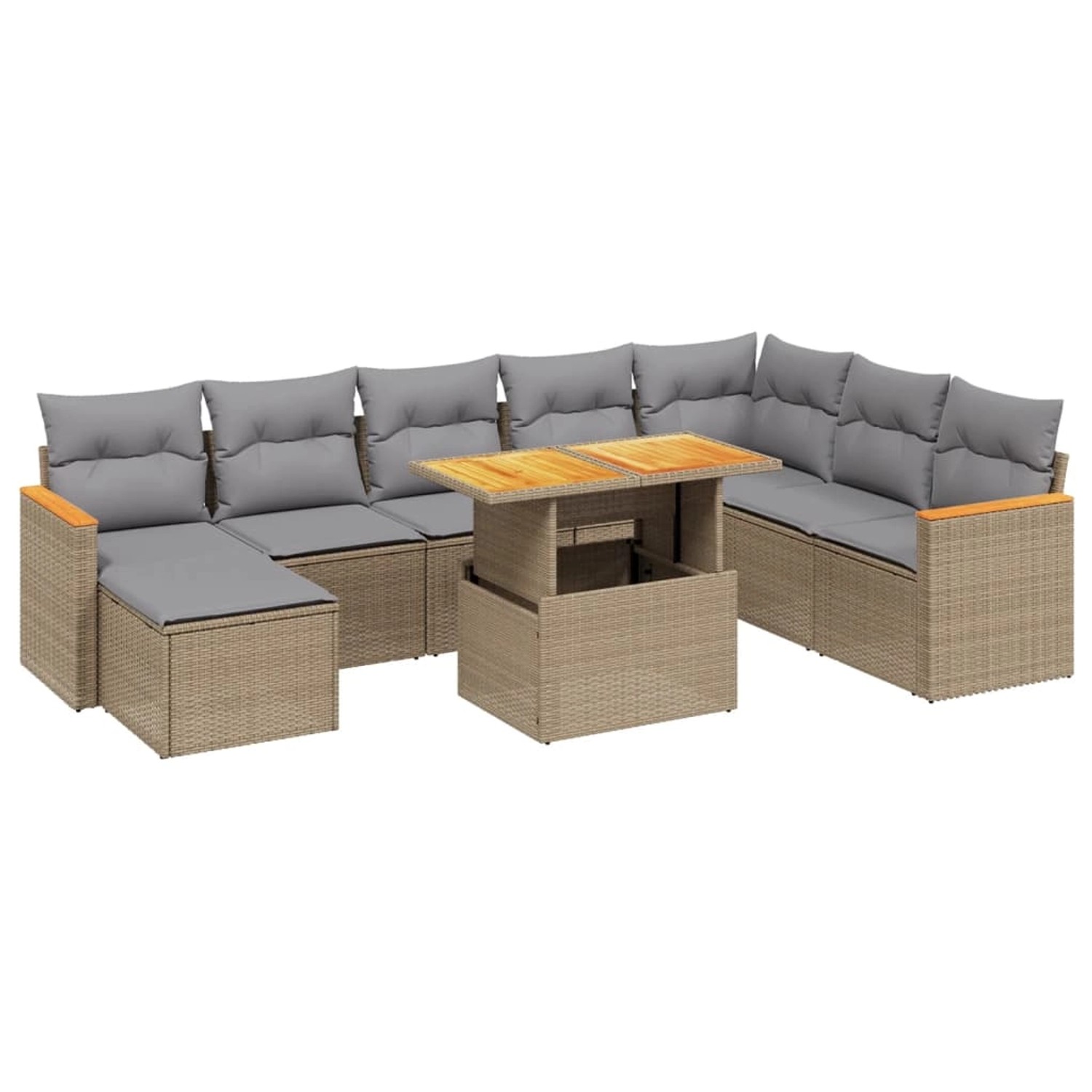 vidaXL 9-tlg Garten-Sofagarnitur mit Kissen Beige Poly Rattan Modell 255 günstig online kaufen