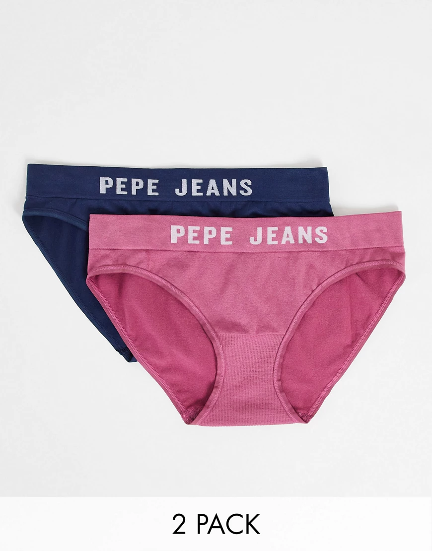 Pepe Jeans – Tessie – 2er-Pack nahtlose Slips in Marineblau und verwaschene günstig online kaufen