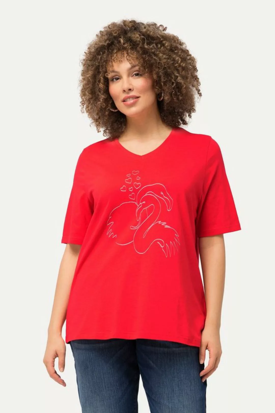 Ulla Popken Rundhalsshirt T-Shirt Metallic-Tier Classic V-Ausschnitt Halbar günstig online kaufen